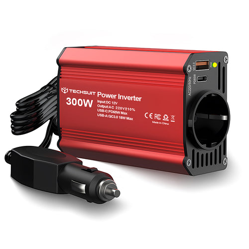 Techsuit Car Power Inverter FlexiCarVolt (IA1), Type-C, USB-A, Pocket Socket, PD65W, Rosu