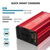 Techsuit Car Power Inverter FlexiCarVolt (IA1), Type-C, USB-A, Pocket Socket, PD65W, Rosu