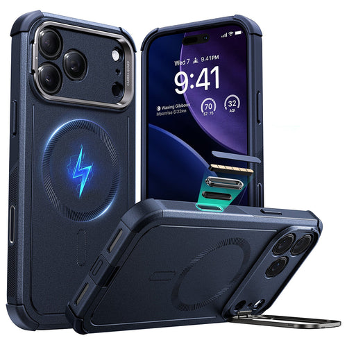 Husa pentru iPhone 17 Pro Max, ESR Cyber Armor Kickstand, albastru