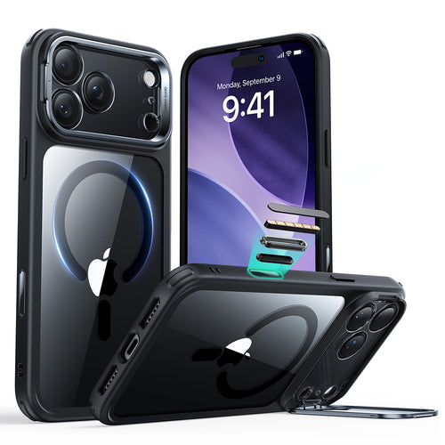 Husa pentru iPhone 17 Pro, ESR Classic Hybrid HaloLock Kickstand, negru/transparenta