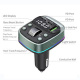Modulator FM Techsuit EchoDrive (MFM3), Dual PD35W, Bluetooth V5.4, U-Disk to Play Music, Bass Setting, negru;verde deschis