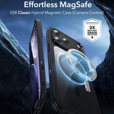 Husa pentru iPhone 17 Pro, ESR Classic Hybrid HaloLock, negru/transparenta