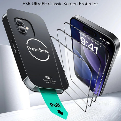 Folie de protectie pentru iPhone 16 Pro, ESR Tempered Glass UltraFit (3 pack)
