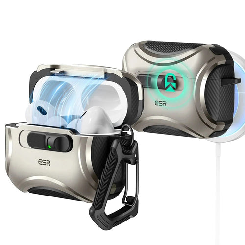 Husa casti pentru AirPods Pro 3, ESR, Cyber Flicklock Halolock Titanium, gri