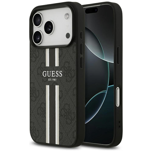 Husa pentru iPhone 17 Pro, Guess Hardcase 4G Printed Stripes MagSafe (GUHMP17LP4RPSK), negru