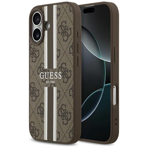 Husa pentru iPhone 17, Guess Hardcase 4G Printed Stripes MagSafe (GUHMP17SP4RPSW), maro