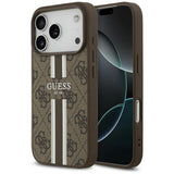Husa pentru iPhone 17 Pro, Guess Hardcase 4G Printed Stripes MagSafe (GUHMP17LP4RPSW), maro