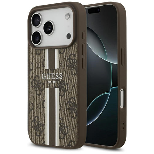 Husa pentru iPhone 17 Pro, Guess Hardcase 4G Printed Stripes MagSafe (GUHMP17LP4RPSW), maro