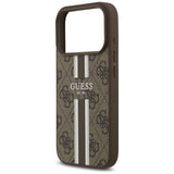 Husa pentru iPhone 17 Pro, Guess Hardcase 4G Printed Stripes MagSafe (GUHMP17LP4RPSW), maro