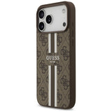 Husa pentru iPhone 17 Pro Max, Guess Hardcase 4G Printed Stripes MagSafe (GUHMP17XP4RPSW), maro