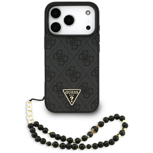 Husa pentru iPhone 17 Pro, Guess Hardcase 4G Logo triunghi MagSafe cu Cord Strap (GUHMP17LP4TSDPPSK), negru