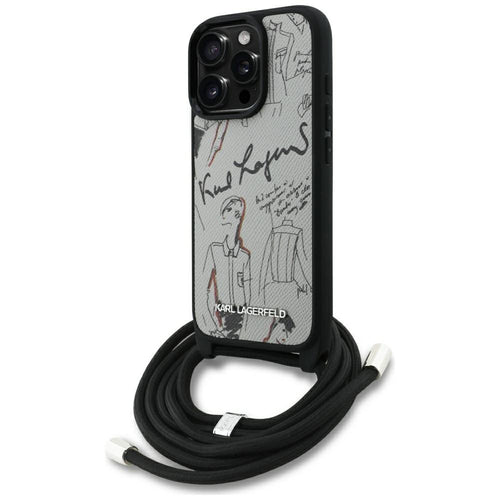 Husa pentru iPhone 16 Pro, Karl Lagerfeld Saffiano MagSafe Crossbody (KLHCP16LPGGRMPCG), alb