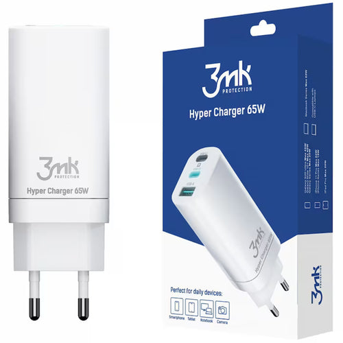 Incarcator retea 3mk Hyper, 2x Type-C, 1x USB-A, GaN Technology, Incarcare rapida, 65W, alb