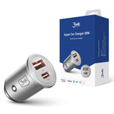Incarcator auto 3mk Hyper, USB-A, Type-C, 30W, Durabil Aluminium, argintiu
