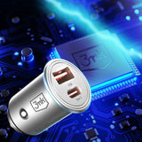 Incarcator auto 3mk Hyper, USB-A, Type-C, 30W, Durabil Aluminium, argintiu