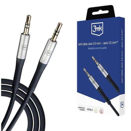 Cablu audio 3mk , 2x mini Jack 3.5mm, Aluminum + Silicon, 1m, negru