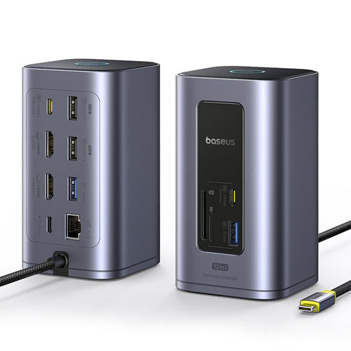 Hub USB Baseus NU1 Air Spacemate (B00568103813-00), USB-C to 2x HDMI, 3x USB-C, 4x USB, RJ45, SD/TF, gri