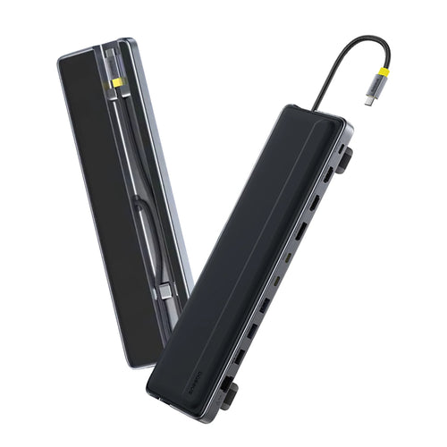 Hub USB Baseus Docking station EliteJoy EH3 (B0114200), USB-C to 2x HDMI, DP, 3x Type-C, 3x USB, SD/TF, RJ45, 10Gbps, gri