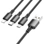 Cablu Borofone de date (BX72 3-in-1), USB-A to Micro-USB, Type-C, Lightning, Universal, 2A, 1m, negru