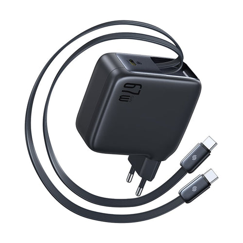 Incarcator retea Baseus EnerCore CJ21 (E0121D00), Type-C cu Dual Retractabil Type-C Cables, 67W, 80cm, negru
