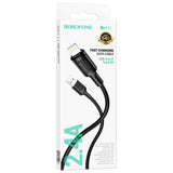 Cablu Borofone de date Feliz Series (BX111), USB to Lightning, PVC, Universal, 60W, 2.4A, 1m, negru