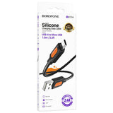 Cablu Borofone de date Silicon Series (BX114), USB to Micro-USB, Silicon, 2.4A, 1m, negru