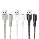 Cablu Borofone de date Certain Series (BX116), USB to Lightning, Nylon Braided, 2.4A, 1m, negru