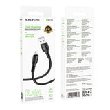 Cablu Borofone de date Certain Series (BX116), USB to Lightning, Nylon Braided, 2.4A, 1m, negru