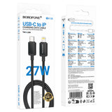 Cablu Borofone de date Placer Series (BX120), Type-C to Lightning, Aliaj aluminiu Shell, Nylon Braided Cable, 27W, 1m, negru