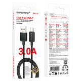 Cablu Borofone de date Placer Series (BX120), USB to Type-C, Aliaj aluminiu Shell, Nylon Braided Cable, 3A, 1m, negru