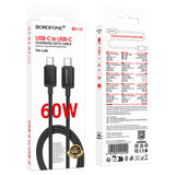 Cablu Borofone de date Placer Series (BX120), Type-C, Aliaj aluminiu Shell, Nylon Braided, Incarcare rapida, PD 60W, 1m, negru