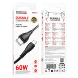 Cablu Borofone de date Energy Series (BX121), Type-C to Type-C, PVC, 3A, PD 60W, 1m, negru