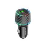 Incarcator auto Borofone Brilliant (BZ21), USB, Type-C, Incarcare rapida, Dual Port, PD30W, QC3.0, 48W, Integrat LED, negru