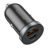 Incarcator auto Borofone Scenery (BZ22), USB, Type-C, Incarcare rapida, Dual Port, PD30W, QC3.0, PC, Aluminum, negru