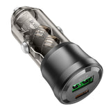Incarcator auto Borofone Journey (BZ25), USB, Type-C, Incarcare rapida, Dual Port, PD20W, QC3.0, 38W, negru/transparenta