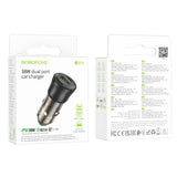Incarcator auto Borofone Journey (BZ25), USB, Type-C, Incarcare rapida, Dual Port, PD20W, QC3.0, 38W, negru/transparenta