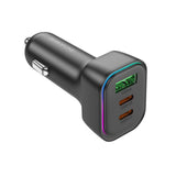 Incarcator auto Borofone Trophie (BZ28C), 1x USB, 2x Type-C, High Power, PD, PPS, QC3.0, FCP, AFC, 60W, RGB, 12-24V, negru