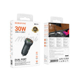 Incarcator auto Borofone Mini Fresh (BZ32A), Type-C, USB, Incarcare rapida, Dual Port, 30W (PD/QC), Aliaj aluminiu, gri