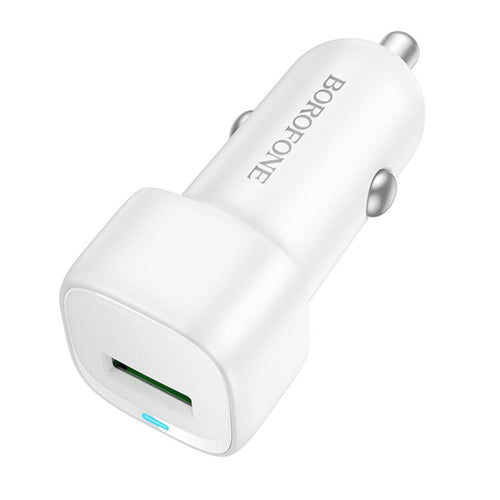 Incarcator auto Borofone Cloud (BZ34), USB, Un port, 18W (QC/FCP/AFC), ABS, pentru 12-24V, alb