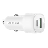Incarcator auto Borofone Cloud (BZ34B), Type-C, USB, PD20W, QC3.0, Dual Port, 38W, ABS, alb