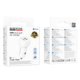 Incarcator auto Borofone Cloud (BZ34B), Type-C, USB, PD20W, QC3.0, Dual Port, 38W, ABS, alb