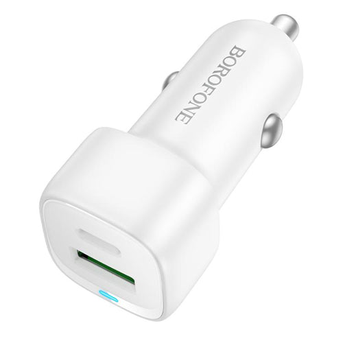 Incarcator auto Borofone Cloud (BZ34B), Type-C, USB, PD20W, QC3.0, Dual Port, 38W, ABS, alb