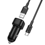 Incarcator auto Borofone Cloud (BZ34), USB-A/C Cable Included, Un port USB-A, 18W (QC/FCP/AFC), ABS, pentru DC 12-24V, alb