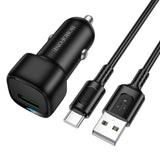 Incarcator auto Borofone Cloud (BZ34), USB-A/C Cable Included, Un port USB-A, 18W (QC/FCP/AFC), ABS, pentru DC 12-24V, alb