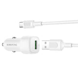 Incarcator auto Borofone Cloud (BZ34), USB-A/C Cable Included, Un port USB-A, 18W (QC/FCP/AFC), ABS, pentru DC 12-24V, alb
