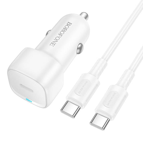 Incarcator auto Borofone Cloud (BZ34A), Type-C Cable Included, Un port Type-C, PD20W, ABS, pentru DC 12-24V, alb