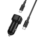 Incarcator auto Borofone Cloud (BZ34B), Type-C Cable Included, Type-C + USB-A, PD20W, QC3.0, Dual Port, 38W, ABS, alb