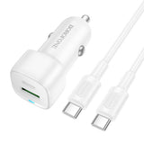 Incarcator auto Borofone Cloud (BZ34B), Type-C Cable Included, Type-C + USB-A, PD20W, QC3.0, Dual Port, 38W, ABS, alb