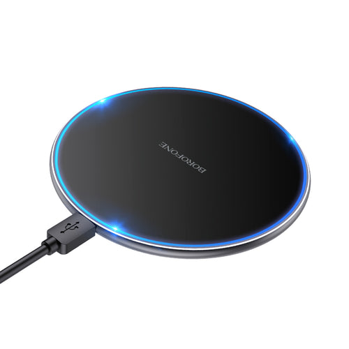 Incarcator wireless Borofone Pro (BQ3), Type-C Cable Included, 15W, Incarcare rapida, Aliaj aluminiu, Edge Light Design, negru