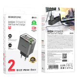 Incarcator retea Borofone Lena (BN20), Dual Port, USB-C + USB-A, PD35W, QC3.0, Flame-Retardant PC, 5V/3A, gri